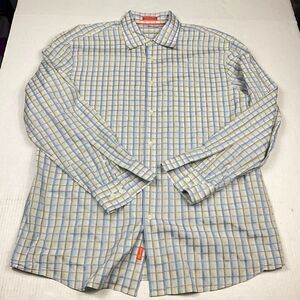 Faconnable Mens Cotton Button Shirt Plaid Long Sleeve Business Casual Large